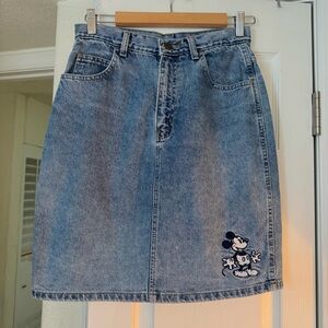 Vintage Disney Denim Skirt with Mickey Mouse Embroidery